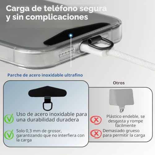 Cordón para teléfono elástico y anticaidas con conector metálico plano 6