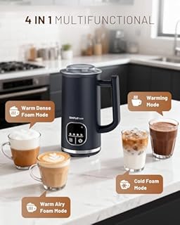 SIMPLETASTE Milk Frother, 4-in-1 Electric Milk Steamer with LED Touch Screen, Automatic Warm and Cold Foam Maker and Milk Warmer for Latte, Cappuccinos, Macchiato