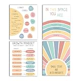 WUCHJ Boho Rainbow Sunshine Mental Health Wall Art Decor, Boho Kids Room Nursery Decor, Growth Mindset Psychology Canvas Artwork Posters for Therapy Office Classroom, 8x10 Inches Set of 4 Unframed