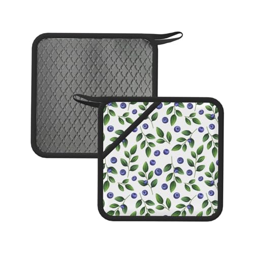 Soportes para ollas para cocina, diseño de hojas de arándanos, resistentes al calor, almohadillas calientes para horno, agarraderas para decoración de cocina, hornear, cocinar con lazo para colgar