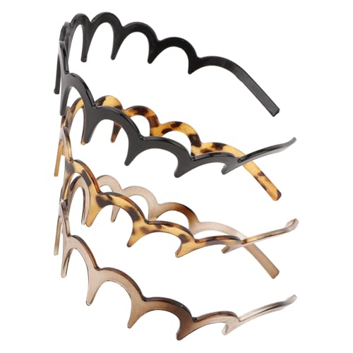 Uintoon Zig Zag Headbands 3PCS Plastic Zigzag Headbands with Teeth Fashion 90s Hair Accessories for Women Girls Men (Black, Amber, Tea Coffee)