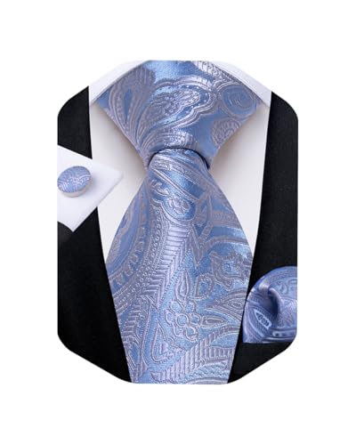 Image of DiBanGu Mens Paisley Tie Sets Silk Jacquard Woven Floral Necktie and Pocket Square Cufflinks Wedding Business Party