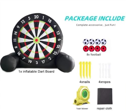 Bersaglio gonfiabile per freccette, per esterni, bersaglio gonfiabile ad alta aderenza da 3 m, con ventilatore da 370 W, 8 palline, gioco gigante di freccette da calcio per cortile/feste, set