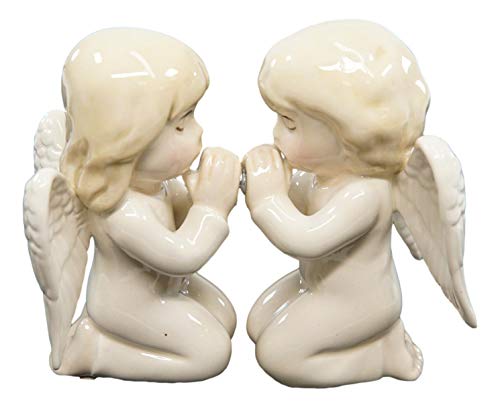 Ebros Praying Boy And Girl Angels On Their Knees Ceramic Salt And Pepper Shakers Figurine Collectible Set Angelic Hosts Dining Table Accent Religious Inspirational Holiday Themed Accent