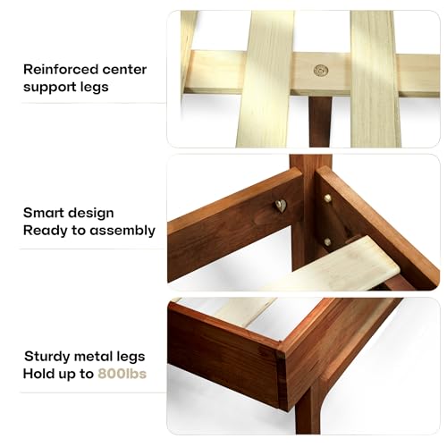 Image of Acacia Elara King Platform Bed Frame - Solid Wood Mid-Century Modern Bed with Headboard, Spearhead Grain, Walnut Finish, 800lbs Support, No Box Spring, Easy Assembly with Tools