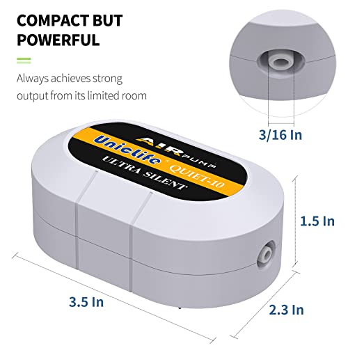 Uniclife Aquarium 15 Gph Nano Air Pump Quiet White Oxygen Aerator With Air Stone And Airline Tubing Accessories For 3-10 Gallon Small Fish Tanks And Buckets #TOP3
