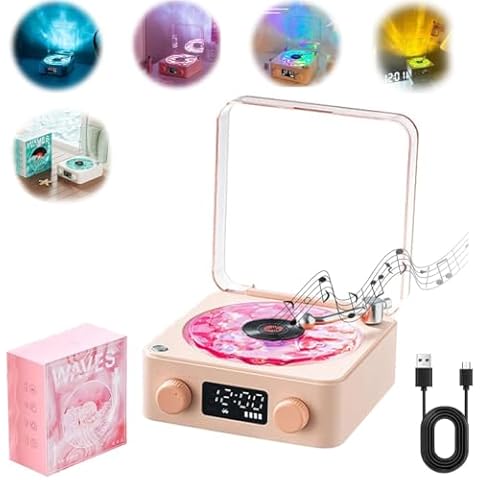 The Waves Vinyl Player,Waves Vintage Vinyl Record Player,Wireless Bluetooth Speaker,Portable Four Modes Wireless Vintage Vinyl Record Player,for Bedroom, Office, Party,360° Stereo Surround Sound Cover