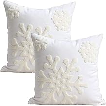Elife 18x18 Soft Canvas Christmas Winter Snowflake Style Cotton Linen Embroidery Throw Pillows Covers w/Invisible Zipper for Bed Sofa Cushion Pillowcases for Kids Bedding 1 Pair, White