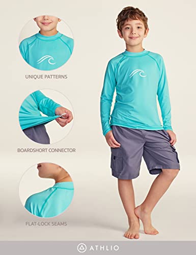 Athlio Boys' Long Sleeve Rash Guard Swimsuit, Uv/Spf Water Beach Surf Swim Shirts, Upf 50+ Sun Protection Swimwear Top, Wave Aqua, 12 #TOP3