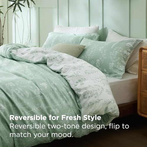 Image of Bedsure Full Comforter Set - Sage Green Bed Set, 3 Pieces Cute Floral Bedding, 1 Soft Reversible Botanical Flowers Comforter and 2 Pillow Shams