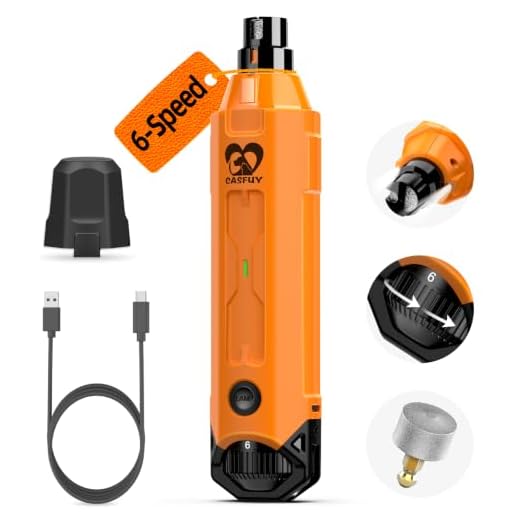 Casfuy 6-Speed Dog Nail Grinder - Newest Enhanced Pet Nail Grinder Super Quiet Rechargeable Electric Dog Nail Trimmer Painless Paws Grooming & Smoothing Tool for Large Medium Small Dogs (Orange)