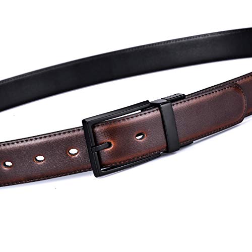 Image of beltox fine Men's Dress Belt Leather Reversible 1.25 inch Wide Rotated Buckle Gift Box