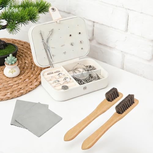4 Pcs Silver Polish Kit, 2 Sizes Horsehair Silver Cleaning Brushes with 2 Pcs Polishing Cloth for Silverware, Silver Polish Brush for Sterling, Cutlery, Metal, Silverware Plateware Jewelry — view 5