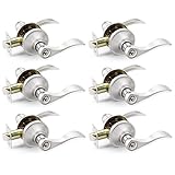 Contractor Pack of 6, Brushed Nickel Entry Door Knobs Levers Keyed Alike Exterior/Interior Door Hand