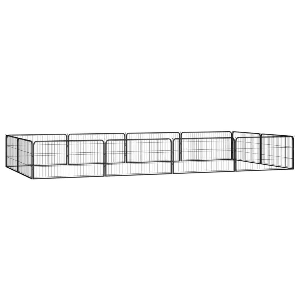 CHARMMA Dog Playpen Black Powder-Coated Steel Large Height-Adjustable,Dog Kennels & Runs-3115968