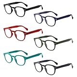 COJWIS 6 Pack Lesebrille Damen Brille Federscharnier Leser Herren Sehhilfen Runde Brillen Lesehilfe fur Frauen (6 Farben-2, 4.00)