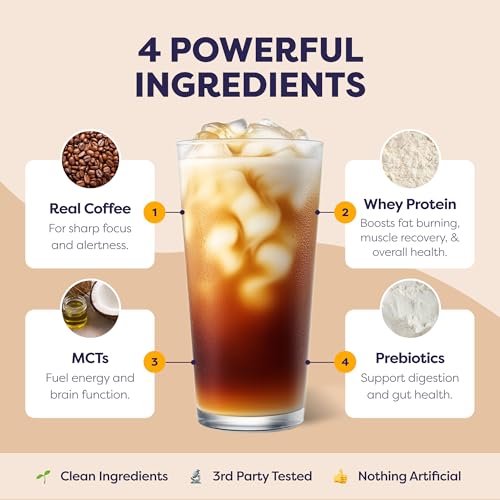 Image of Javvy Protein Iced Coffee - Premium Whey Protein & Iced Coffees, 100% Natural Cold Brew, Zero Artificial Flavors & Sweeteners, 80mg Caffeine, No Added Sugar, 20 Servings, Cafe Mocha, 1 Pack