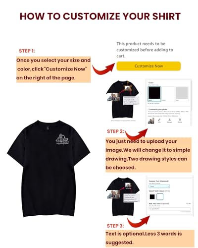 Custom T-Shirt Design Your Own, Tee Portrait from Photo, DIY Design of Simple Drawing,Customized Tee Gifts for Men Women (S,Simple Drawing)
