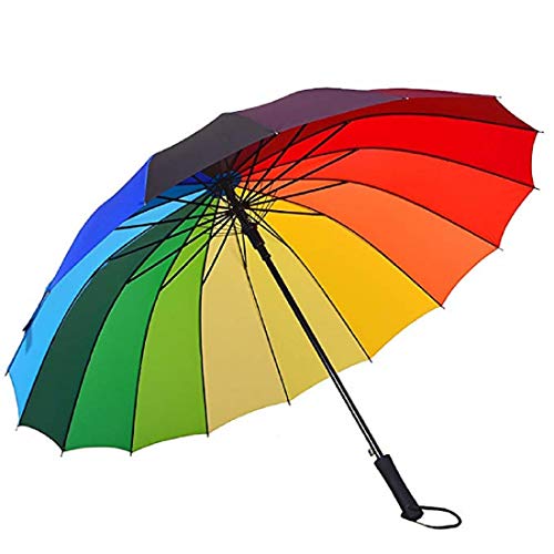 Regenschirm XXL Gross Schirm Stahlrahmen Umbrella Dreifacher Klappbarer 24 Rib Taschenschirme Stockschirme Windbeständiger (Rainbow Straight Stick, One Size) Cover