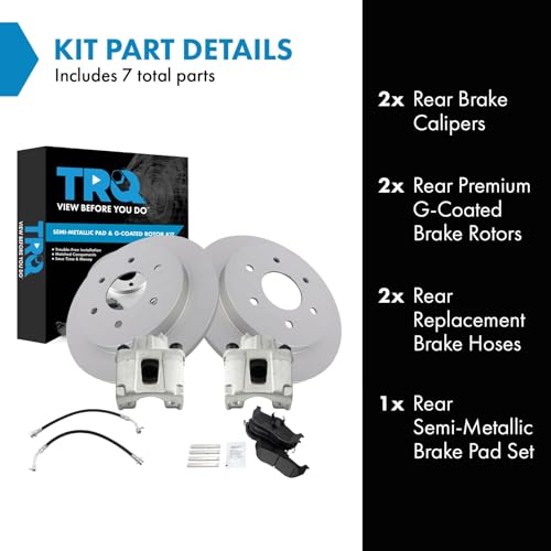 Image of TRQ Rear Brake Pad and Rotor Set Semi Metallic Coated Rotors Calipers Compatible with 2004-2010 Infiniti QX56 2004 Nissan Pathfinder Armada 2005-2015 Nissan Armada