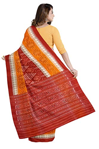 Image of Odisha Sambalpuri Handloom Ikat Women's Cotton Saree, Odisha Handloom Handmade Pure Cotton Khandua Saree, Ikkat Orissa Traditional Handloom Saree Without Blouse
