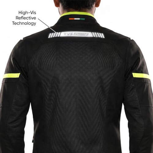 Image of TVS Racing Tech-Core Road Jacket for Men | CE2 armour <5kN at Shoulders Elbows and Back | 600D Chassis | 310gsm Vent Mesh | High-Vis Reflective Tech| YKK zippers