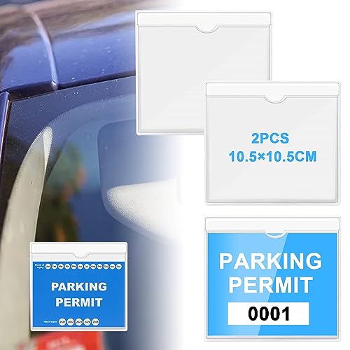 2 PCS Parking Permit Holder, Car Tax Disc Holders, Self Adhesive Car Parking Holder, Clear Square Windscreen Ticket, Card Holder Parking for Caravan Windscreen, Permits Badges, Car (10.5 × 10.5CM)