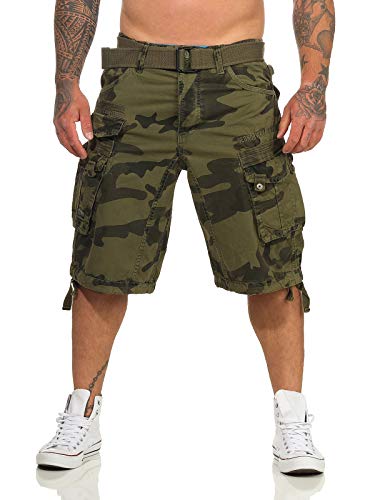 Geographical Norway, Bermuda Panoramique pour Homme/Garçon en Coton avec de Nombreuses Poches et Ceinture, modèle New Camo, Existe en 5 Coloris,Kaki Camouflage,M