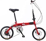 Bicicleta Plegable Delantera y Trasera con Cuadro de Acero al Carbono, Bicicleta Plegable de Velocidad Variable súper Ligera, para Estudiantes y Adultos, 14 Pulgadas