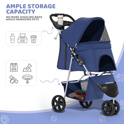 image for Magshion 3-Wheel Pet Stroller, Foldable Travel Jogger for Small & Medi