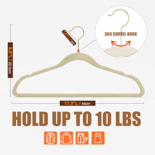 Flottian-60-Pack-Beige-Velvet-Hangers-Non-SlipFelt-Hangers-with-Gold-Hook-Clothes-Hangers-Velvet-for-Closet-OrganizerHeavy-DutySpace-SavingSlim-Suit-Hanger-for-CoatsOutfitShirtsSuitsect