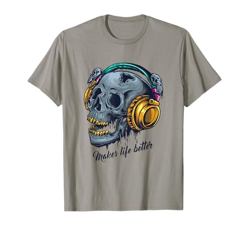 Calavera de música con auriculares de arte impresionante Techno Camiseta