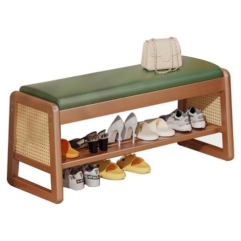 WXZXWXZX Entryway Shoe Bench with Storage Wooden Shoe Organizer Rack for Front Door Entrance Ottoman End of Bed Bench Seat with Cushion for Closet Foyer Living Room Bedroom(Green,100cm/39.37in) Cover