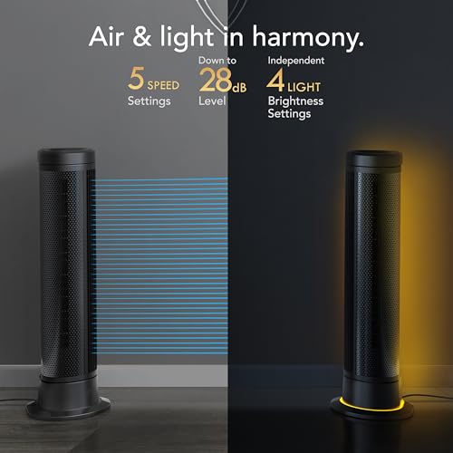 Vornado ARA® Oscillating Tower Fan with Ambient Light and Remote, 40 Inch, Quiet Powerful Standing Fan, 5 Speeds, Touch Control, Illuminated Air Circulator Fan for Bedroom and Home, Black by Vornado - Image 4