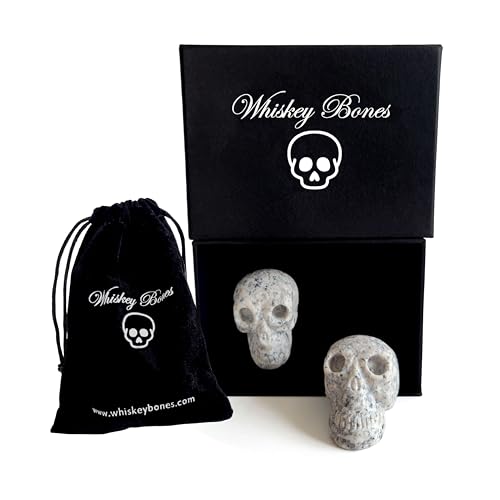 Hand Carved Granite Whiskey Stone Skulls Set for Whiskey Lovers - Set of 2 Whiskey Stones for a Chilled Drink Every Time