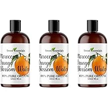 Pack of 3 Organic Moroccan Orange Blossom Neroli Water | 4oz Imported from Morocco | Food Grade | Packed with Natural Antioxidants | Perfect for Hydrating and Rejuvenating Your Face and Neck
