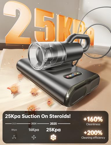 Image of Mattress Vacuum Cleaner Corded | Dual Brush Roll, 25kPa Suction, 100% Dust & Allergens Removal, UV-C Light, 140℉ High Heating, Handheld Bed Vacuum Cleaner for Fabric, Couch, Crib, Pet Hair