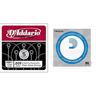 D’Addario PL009-5 Pack de 5 Cordes seules en acier pur pour guitare Calibre .009 & PL009 Corde seule en acier pur pour… - Les Beatles, Paul McCartney, John Lennon, RIngo Starr, George Harrison