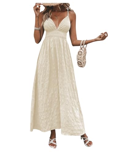Image of Milumia Women's Summer V Neck Backless Maxi Dress Boho Spaghetti Strap A Line Flowy Beach Long Sundress