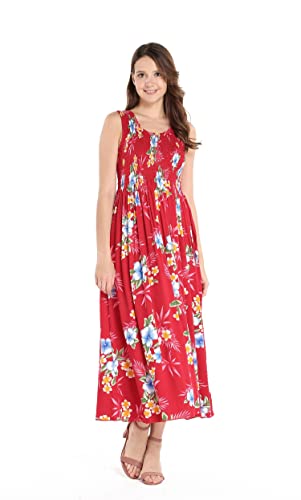 Image of Matchable Family Hawaiian Luau Men Women Girl Boy Clothes in Hibiscus Red