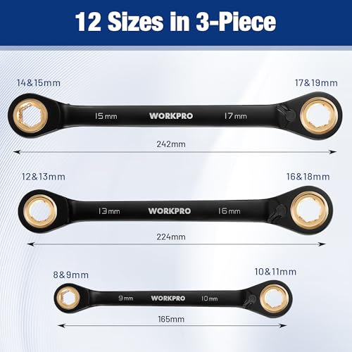 Image of WORKPRO 3 PCS 4-in-1 Reversible Ratcheting Wrench Set, Metric, Anti-Slip