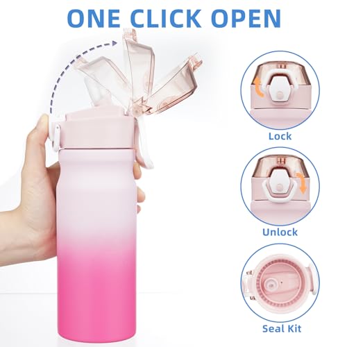 Image of BJPKPK 18 oz Water Bottle with Straw & Handle, Insulated Stainless Flask | Leak Proof Locking Lid, Thermal, Double Wall Vacuum, Keeps Hot /Cold, Dishwasher Safe, Travel & Sports, Cherry Blossom
