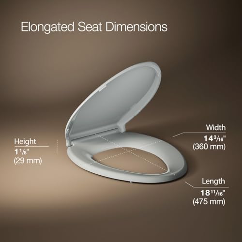 Image of inchKOHLER 4636-RL-95 Cachet ReadyLatch Elongated Toilet Seat Slow Close, Soft Close Toilet Seat Quiet Lid, Contoured Grip-Tight Bumpers Installation Hardware, Apartment Essentials, Ice Grey inch