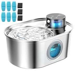 Wireless Cat Water Fountain: Battery Operated Stainless Steel Pet Fountain, Automatic Cordless Water Dispenser Indoor, Metal Bottle for Drinking, Rechargeable Dog Water Bowl(6 Filters+ 3 Sponges)