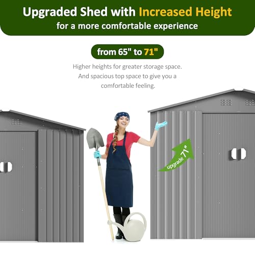 Image of DAUSOLA 8x6 FT Outdoor Storage Shed, Metal Garden Tool Shed with Updated Frame Structure and Lockable Doors, Ideal for Backyard Garden Patio Lawn, Grey