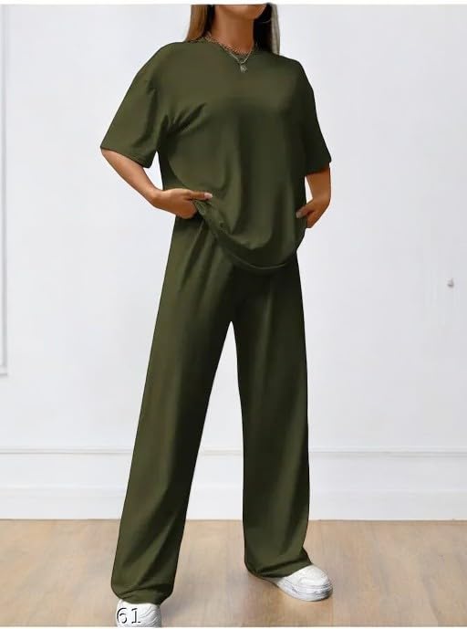 Image of My Swag Womens 2 Piece Outfits Co Ords Set Casual Half Sleeves Round Neck T-Shirts & Pants Pajama Set Cods Set for Women & Girls