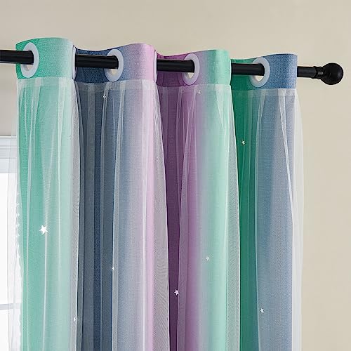 Image of XiDi Curtains for Bedroom Decor, Rainbow Purplgreen grey52 /54
