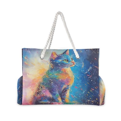 Large Beach Bags Totes Canvas Tote Shoulder Bag Colorful Cats Water Resistant Bags for Gym Travel Daily2