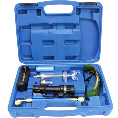SIO Kit Detección Fugas Aire Acondicionado UV – Detector de Fugas con Tinte Fluorescente para Sistemas A/C Coche – Localiza Pérdidas en Refrigerante con Lámpara UV Uso Profesional Automoción