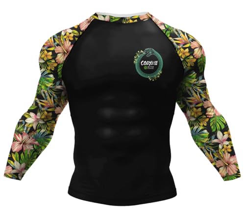 Red Plume Men's Compression Printing Tight-Fitting Tee Sport Running Quick Drying Long Sleeve T Shirt Black